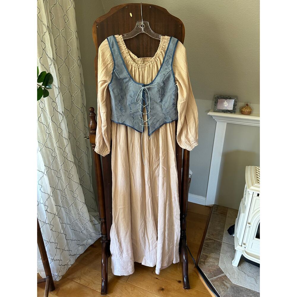 Renaissance costume chemise dress blue lace-up corset bodice fairy medieval M L